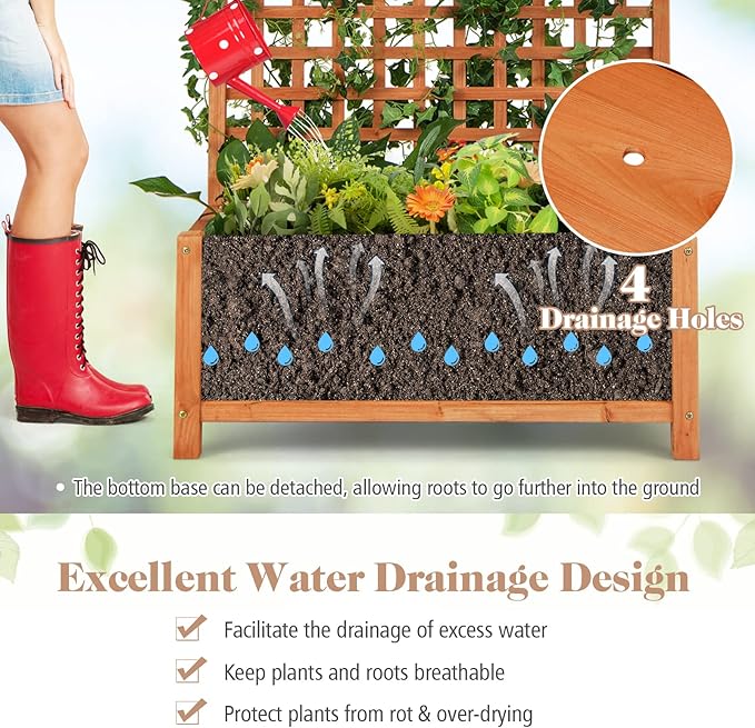 S AFSTAR Raised Garden Bed with Trellis Wood Elevated Planter Box with Hanging Roof &amp Climbing Trellis 4 Drainage Holes 72.5 Tall Freestanding Planter Container for Vine Climbing Plants Flower