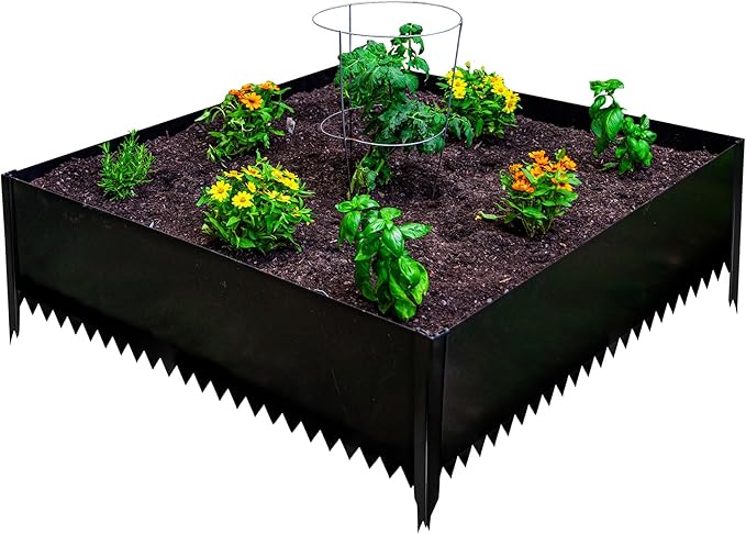 14 in. Tall x 4 ft x 4 ft Metal Raised Garden Bed Kit – Large Steel Garden Box with Serrated Ground Edging Heavy-Duty Raised Bed for Vegetables &amp Flowers Made in USA by Tie Down