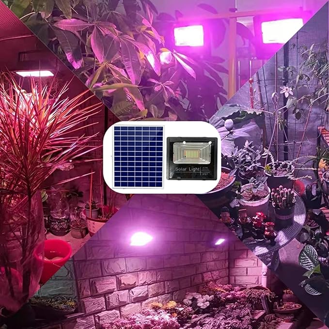 Solar LED Grow Lights Rechargeable Full Spectrum Floodlight Plant Growing Light Waterproof Phytolamp for Indoor Outdoor Plants Flower Seedlin with Remote Control and USB Charging60W