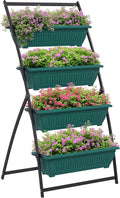Outsunny Raised Garden Bed 4 Tier Vertical Garden Planter Set 4 Outdoor Planter Boxes with Stand Self Draining Design Elevated Garden for Vegetable Flowers &amp Herbs Green