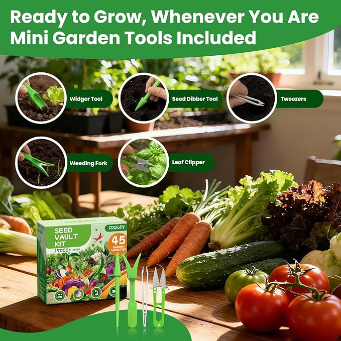 45 Vegetable Seeds Variety Pack - 17000+ Non-GMO Heirloom for Planting Garden Seed Packets Indoor &amp Outdoors Gardening -Seed Vault Kit Friend GiftTomato Cabbage Spinach Cucumber Lettuce
