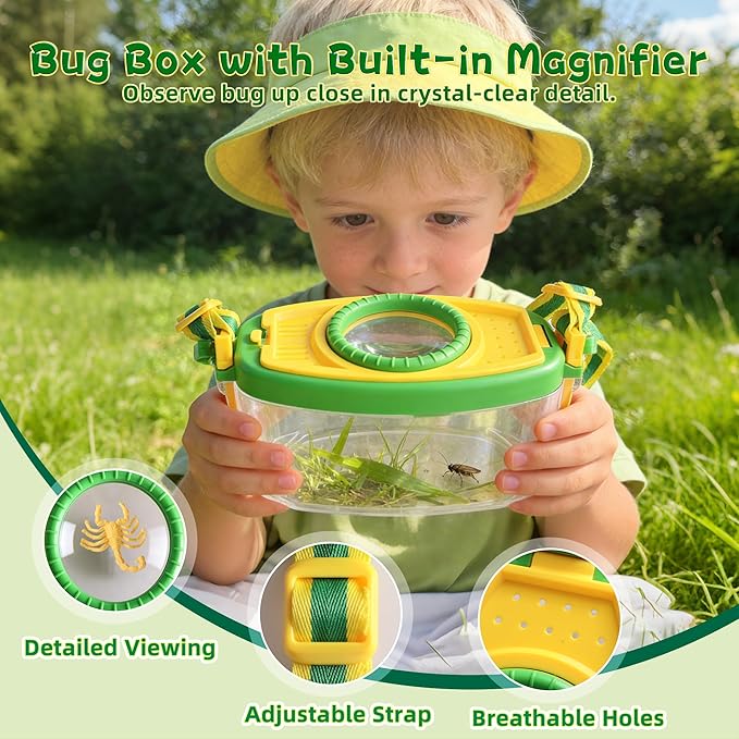Duckura Kids Gardening Tools Bug Catcher Kit Outdoor Toys with Wheelbarrow Set and Shovel Rake Bug Catcher Kit Summer Yard Digging Weed Birthday Gifts Toys Easter for Boys Girls Age 2 3+