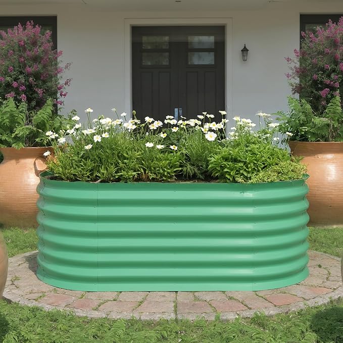 CABIHOME Galvanized Raised Garden Bed Kit Easy Assembly Galvanized Raised Planter Boxes Outdoor for Vegetables Fruits Flower 4x2x2 ft Green翻译