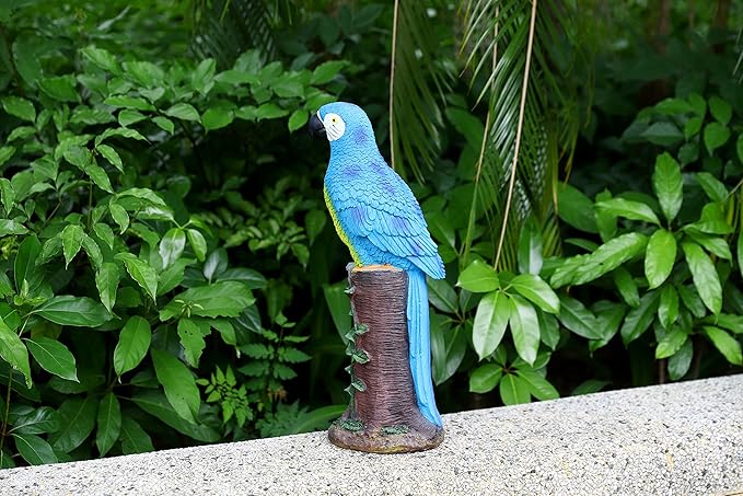 Techko Decorative Blue Parrot Outdoor Garden Statue Waterproof Solar LED Spotlight Tropical Tiki Decor
