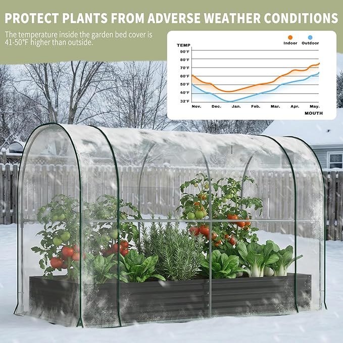 SUNYRISY Galvanized Raised Garden Bed with Greenhouse Outdoor Metal Planter Box Kit with Bed Cover Garden Box Protection for Gardening Vegetables Flowers Herbs Planting Black