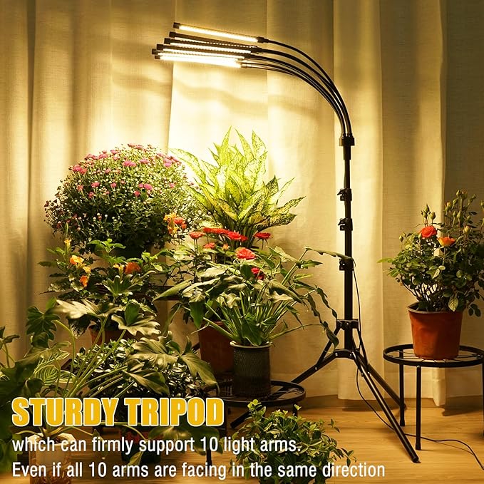 Grow Lights for Indoor Plants 10 Heads 500 LEDs Full Spectrum Grow Light for Indoor Growing with Tripod Stand Auto On/Off Timing 4/8/12H Plant Grow Lights Indoor (Full Spectrum)