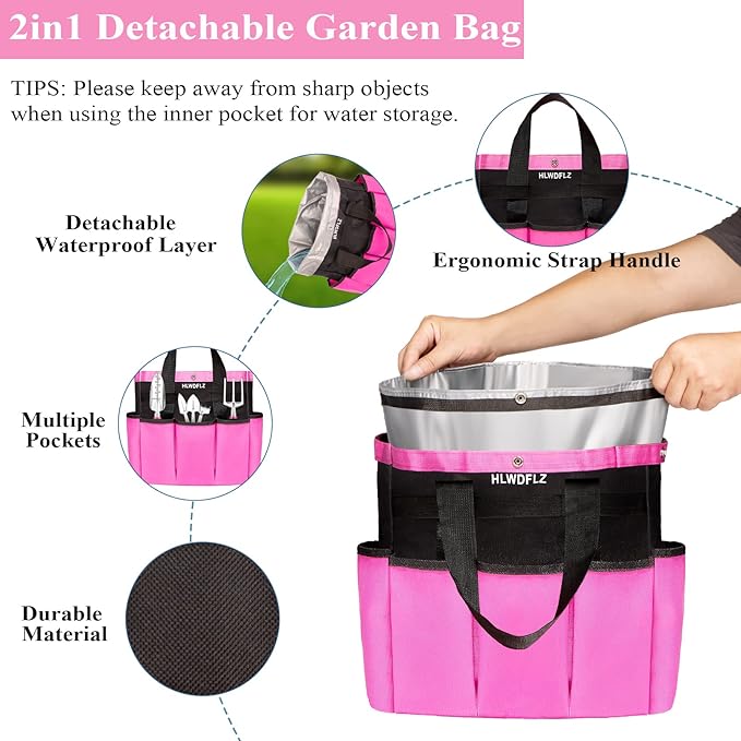 Pink Garden Tool Set Gardening Items for Women - 24PCS Heavy Duty Garden Tools with Detachable Storage Bag Succulent Tool Set Weeder