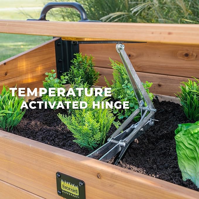 Backyard Discovery Aggie 4' x 2' Cedar Wood Cold Frame Portable Mini Greenhouse Raised Garden Planter with Temperature-Activated Polycarbonate Lid Mesh Drainage for Year-Round Outdoor Gardening