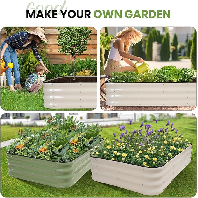 G GOOD GAIN 4-in-1 Adjustable Raised Garden Bed Kit | Galvanized Planter Boxes for Vegetables Flowers | 12 Tall Multiple Sizes (5x3x1ft 4x4x1ft 6x2x1ft 7x1x1ft) | Outdoor Metal Raised Bed White