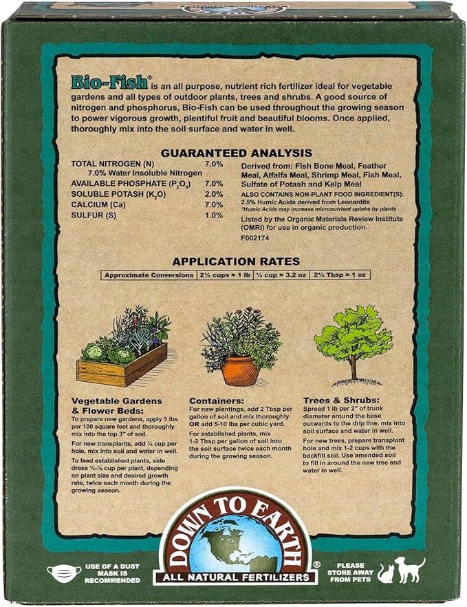 Down To Earth All Natural Fertilizers Organic Bio-Fish - Plant Food for Corn Broccoli Kale Trees and Shrubs 7-7-2 5 lb