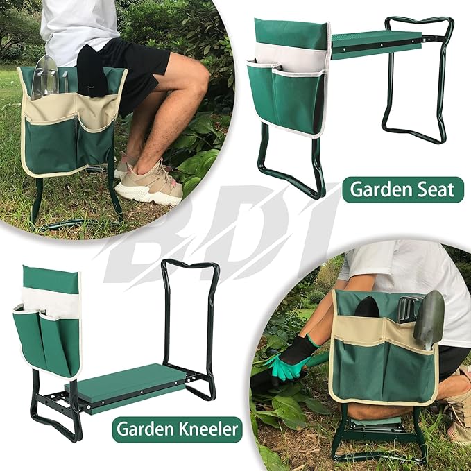 BDL Garden Kneeler Seat with Upgraded Thicken Kneeling Pad and 1 Large Tool Pouch Foldable Stool 330lb Capacity-Protects Your Knees Clothes from Dirt &amp Grass Stains