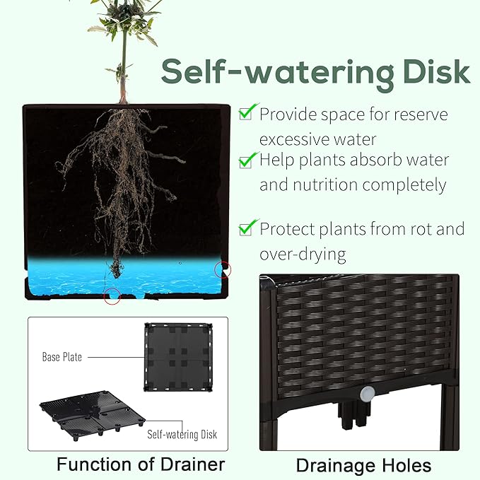 Self-Watering Elevated Garden Bed Set of 4 Smart Planter Box with Legs &amp Built-in Reservoir for Effortless Growing of Herbs Flowers &amp Vegetables Brown