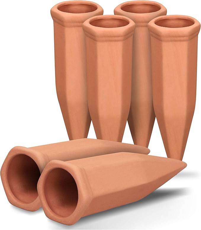 Large Terracotta Plant Watering Spikes Automatic Plant Waterer Outdoor | Indoor Use Vacation Clay Watering Devices System Slow Release Self Watering Planter Insert 6 Pack