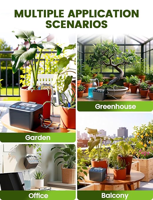 Automatic Watering System for Potted Plants Drip Irrigation Kit System Plant Self Watering Devices for Office Patio Greenhouse GrowTent with Programmable Water Timer