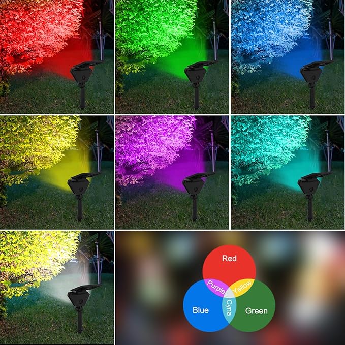 T-SUN Solar Spotlights Outdoor Color Changing Landscape Lights Halloween Lights Outdoor IP65 Waterproof Landscape Lighting Auto On/Off for Garden Yard Lawn Pathway 12-Pack
