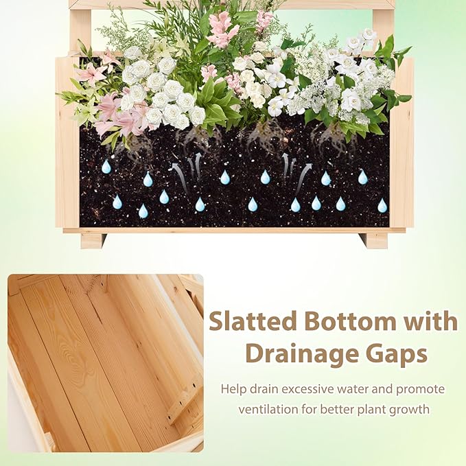 Giantex Raised Garden Bed with Trellis Wooden Elevated Planter Box for Climbing Plants Outdoor Garden Planter for Vegetables Flowers Herbs Patio Balcony Planting Box 23 x 14 x 40 Inch