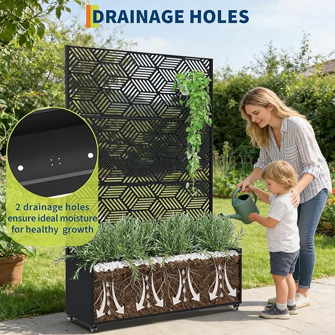 Galvanized Metal Planter Box with Trellis 47X16X71 Raised Garden Bed (with/Without Wheels) Privacy Screen for Climbing Plants Veggies &amp Vines Patio Planter with Drainage Holes 16 Deep
