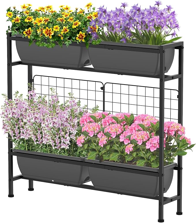 CADUKE Raised Planter Box Plastic Raised Garden Bed with Legs Standing Planter Box with Drainage Holes &amp Trellis 32 Elevated Flower Beds Outdoor &amp Indoor for Vegetables Balcony Patio Gr