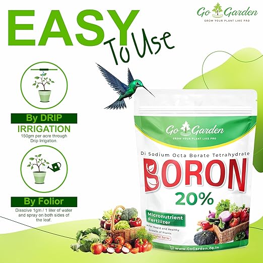 Go Garden Boron 20% Micronutrient Fertilizer - Boosts Vegetable Growth 250g Powder Fertilizer for Plants