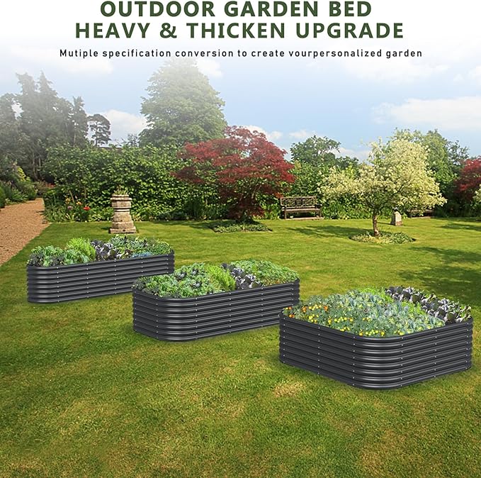FRIZIONE 8FT(L)×2FT(W)×2FT(H) Raised Garden Bed Outdoor 9 in 1 Adjustable Raised Garden Beds for Flower Raised Planter Box Outdoor for Herb Vegetable-Gray