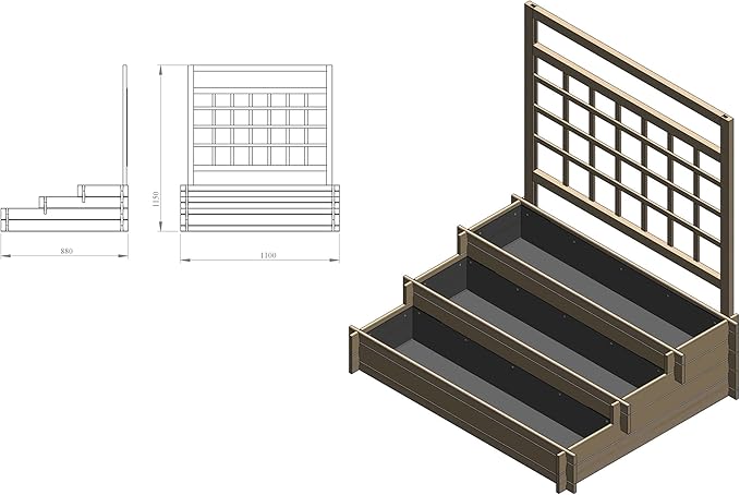raised bed three-level Peru wooden with climbing trellis: planter box cold frame construction kit for vegetables brown 110x88x115 cm 58185FSC