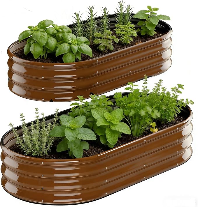 Raised Garden Bed Outdoor Oval Large Coating Metal Planter Box 1 Pack