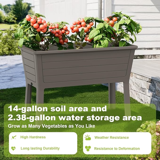 EasyUp Raised Garden Bed Resin Sturdy Planter Waterproof UV-Resistant Outdoor for Flowers Vegetables Herbs in Backyard Patio (Grey)