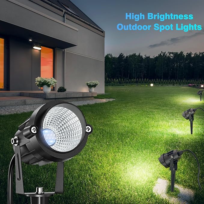 High Brightness 1000LM Outdoor Spot Lights for Yard 6500K Daylight Spot Lights Outdoor with 4.9FT Electric Cord 10W LED IP66 Waterproof Landscape Spotlights for Garden Tree Flag - 2 Pack