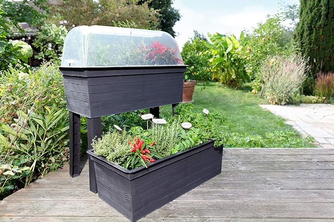Exaco 645140/1 Balcony Raised Bed Planter and Protective Cover Anthracite