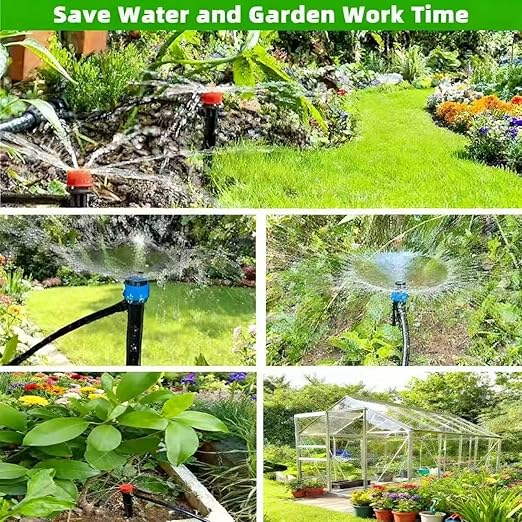 240FT Garden Drip Irrigation Kit - DIY Plant Watering System with 3 Adjustable Modes (Mist Drip Vortex Nozzles) 5/16 Mainline &amp 1/4 Tubing for Greenhouse Patio Raised Beds