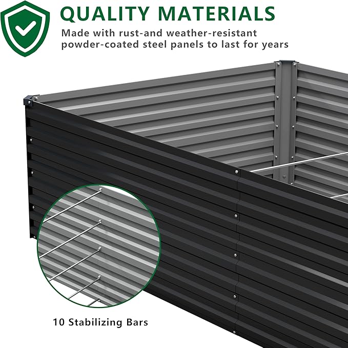 12x4x2FT Galvanized Raised Garden Bed KitVegetable Plant Boxes-Rectangle Metal Flower BoxLarge Planter Raised Beds Outdoor Garden for PlantingFruitHerb-Black