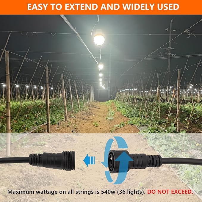 Hanging Grow Light String Bulbs LED Growth Bulb A25 Full Spectrum Plant Light E26 Base 15W houseplant Growting lamp Greenhouse Indoor or Outdoor (3 Lights and Cord)