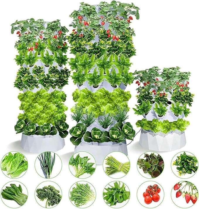 Hydroponic Tower Hydroponic Tower Culture System Fruits and Vegetable Cultivation Kit with Moisturizing Pump Timer Adapter Planting Bed and Network Pots for