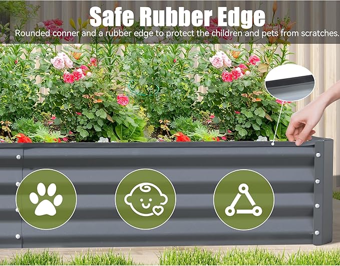 Outdoor Garden Bed Galvanized Raised Planter Garden Boxes Large Metal Planter Box for Gardening Vegetables Fruits Flowers (6x3x1FT)