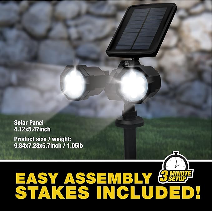 Bell+Howell Bionic Spotlight Duo Deluxe Solar Lights: Effortless Outdoor Illumination Motion Sensor Super Bright LEDs Waterproof Landscape Lights for Patio Yard Garden- No Batteries Required!
