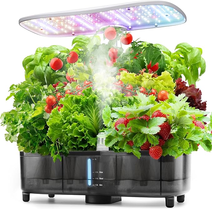 Kingsyard Smart Hydroponics LED 48W Indoor Garden Grow System Visible 5L Tank Quiet Pump Auto Timer Kit 15 Pods Herb Seed Starter for Veggies &amp Salad Greens Plants
