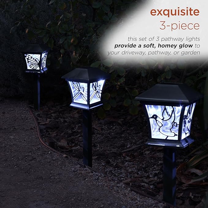 Alpine Corporation Solar-Powered Nature Inspired Pathway Lights 3-Piece