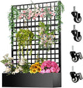 Metal Planter Box with Trellis72x47x16Galvanized Steel Outdoor Raised Garden Bed with Privacy Screenwith Drainage Holes &amp Lockable Casters for Climbing PlantsVegetablesand Vines(Black-Grid)