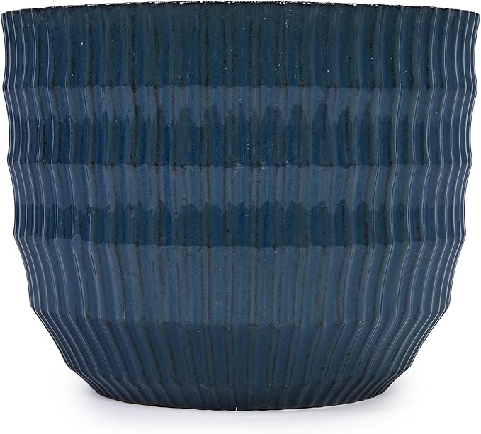 Handmade Navy Blue Ceramic Planter Set of 4 (5.31 to 14.17) IndoorOutdoor Flower Pots for Orchids Succulents by Window Couchside Breathable Textured Clay with Drainage