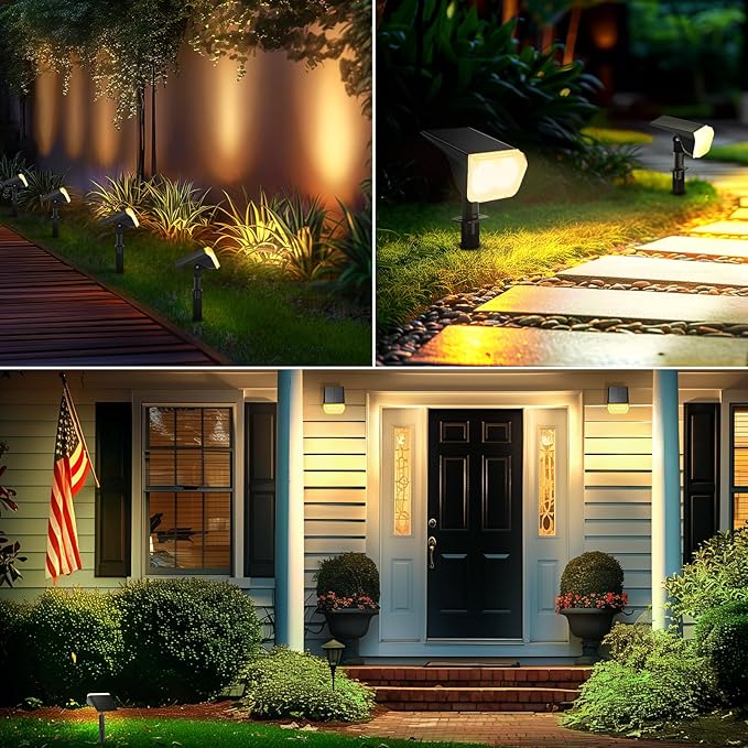 Consciot Solar Spot Lights Outdoor Waterproof 24 LED Dusk-to-Dawn Solar Spotlight 2 in 1 Adjustable Wall Lights Warm White Solar Landscape Spotlights for Garden Yard Wall Walkway 2 Pack
