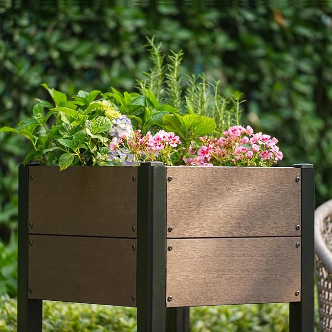 GarveeHome Wood-Look Raised Garden Bed – Large Tall Outdoor Planter Box for Vegetables Herbs Flowers – Durable Composite Deep Root Design for Patio Balcony Backyard