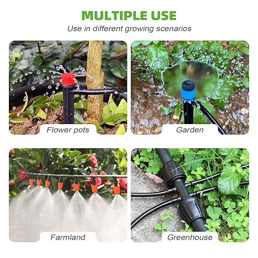 240FT Drip Irrigation System Kit for Garden Watering System with Adjustable Nozzles 1/2 &amp 1/4 inch Tubing Hose DIY Automatic Mist Cooling for Outdoor Lawn Patio Greenhouse Flower Beds Lawn Gr