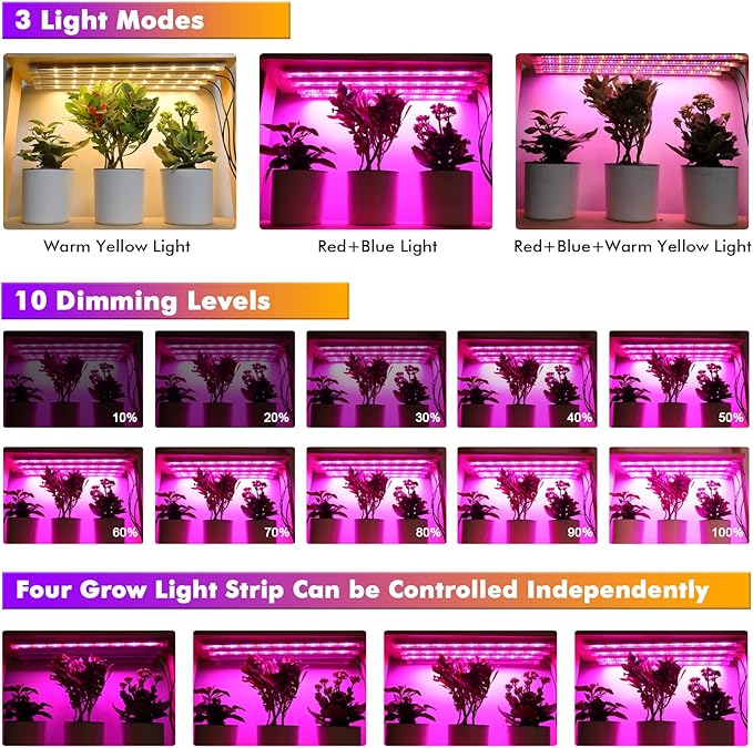 Plant Grow Lights Strip for Indoor Plants Full Spectrum216 LEDs Plant Lights Bar for Indoor Growing with Timer Indoor Plant Grow Lamp for House Plants with 3 Lighting Mode/10 Dimmable