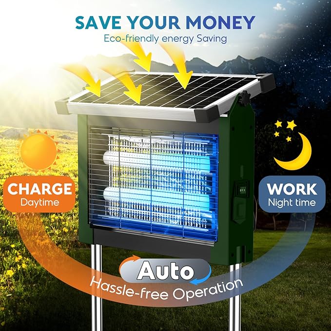 Solar Bug Zapper Outdoor PhatroyYee Mosquito Zapper 4500V Waterproof Portable Fly Zapper Rechargeable Electric Mosquito Killer Cordless Fly Insect Mosquitos Trap for Patio Yard Camping(Army Green)