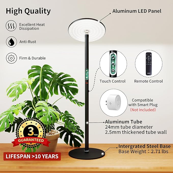 chiphy Desk Grow Lights for Indoor Plants Full Spectrum LED Plant Light 40W Aluminum Tabletop Grow Lamp Automatic Timer 4H/8H/12H 16''-30'' Height Adjustable Remote for Large Small Plants