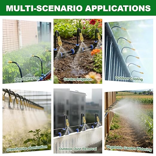 Drip Irrigation System 100FT 1/4 inch Hose Garden Irrigation Kit with 30pcs 360° Adjustable Copper Nozzles Upgrade Atomizing Watering System for Yard Plants Lawn Greenhouses Accessories