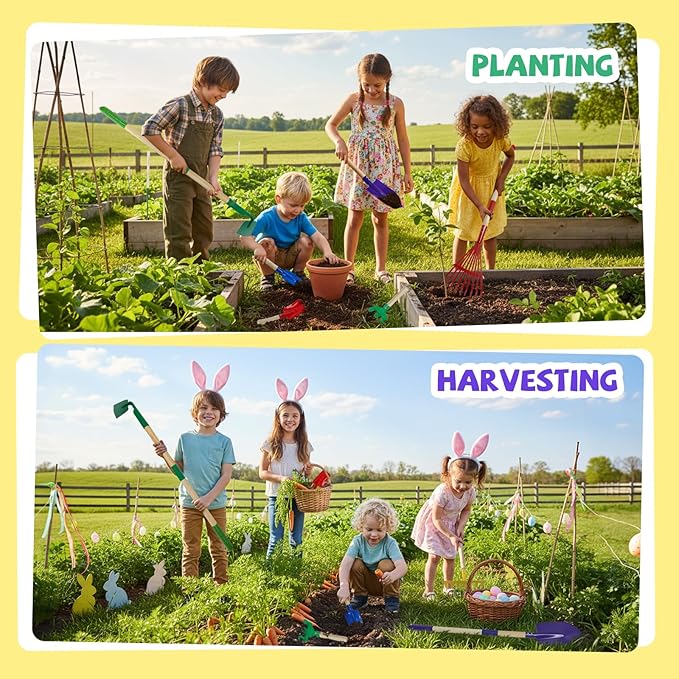 9Pcs Kids Gardening Tools Set - Toys with Shovel Rake Hoe and Leaf Rake for Outdoor Backyard Play STEM Educational Toys Ideal Christmas Birthday Gifts for Toddler Boys &amp Girls Ages 3 4 5