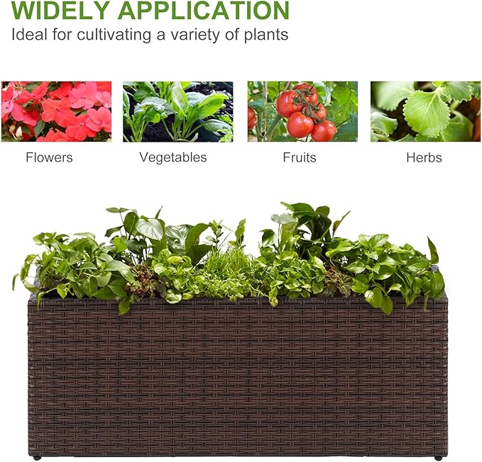 LEWIS&ampWAYNE Large Rectangular Block Planter Box Handmade Wicker Tall Planters for Outdoor Plants with Removable Liners Modern Planter for Indoor Outdoor Patio Deck - Brown 36''x12''x16''