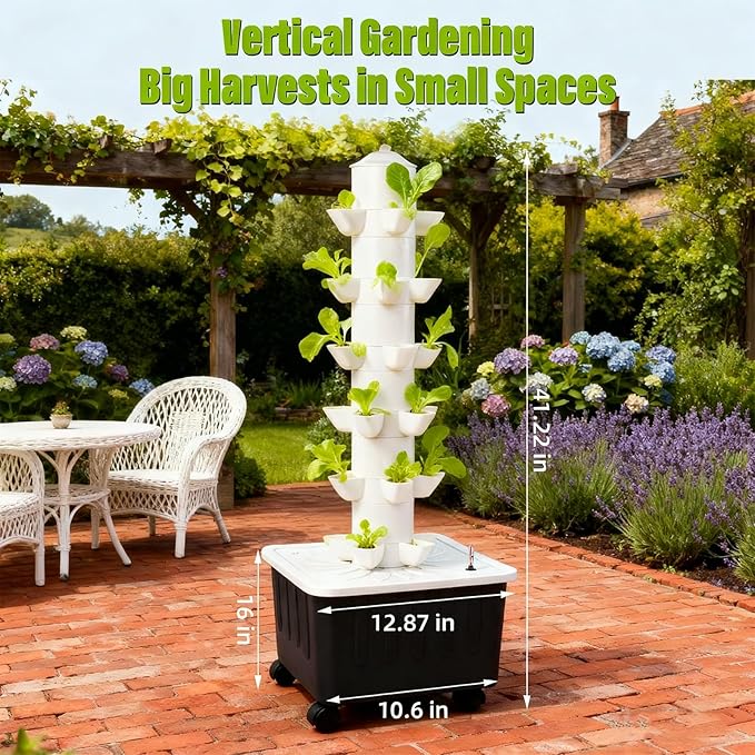 Hydroponics Growing System Indoor Gardening System Hydroponic Tower with 30 Liter Capacity Mobile Water Tank for Home Balcony or Small Greenhouse Growing
