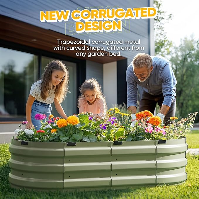 KING BIRD Raised Garden Bed Kit 2025 Upgraded 10-Minute Assembly Galvanized Planter Garden Box Outdoor for Gardening Vegetables Flowers 47x24x12 in Olive Green